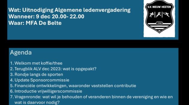 Uitnodiging Algemene Ledenvergadering 9 december 20.00 uur